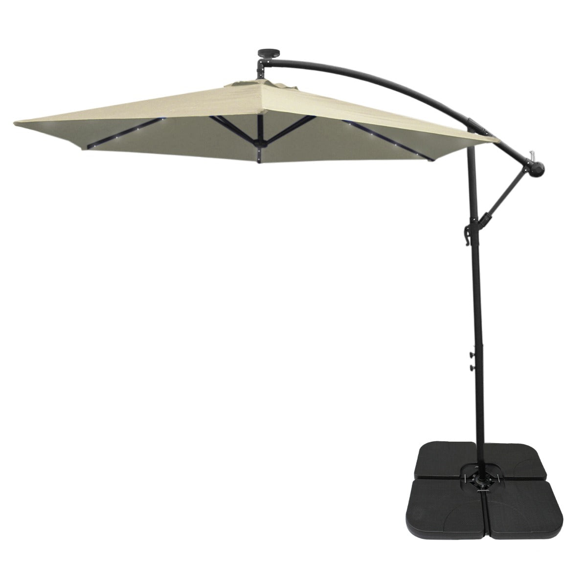 Gräddvitt 3m LED Cantilever Parasoll med Fyrkantig Bas