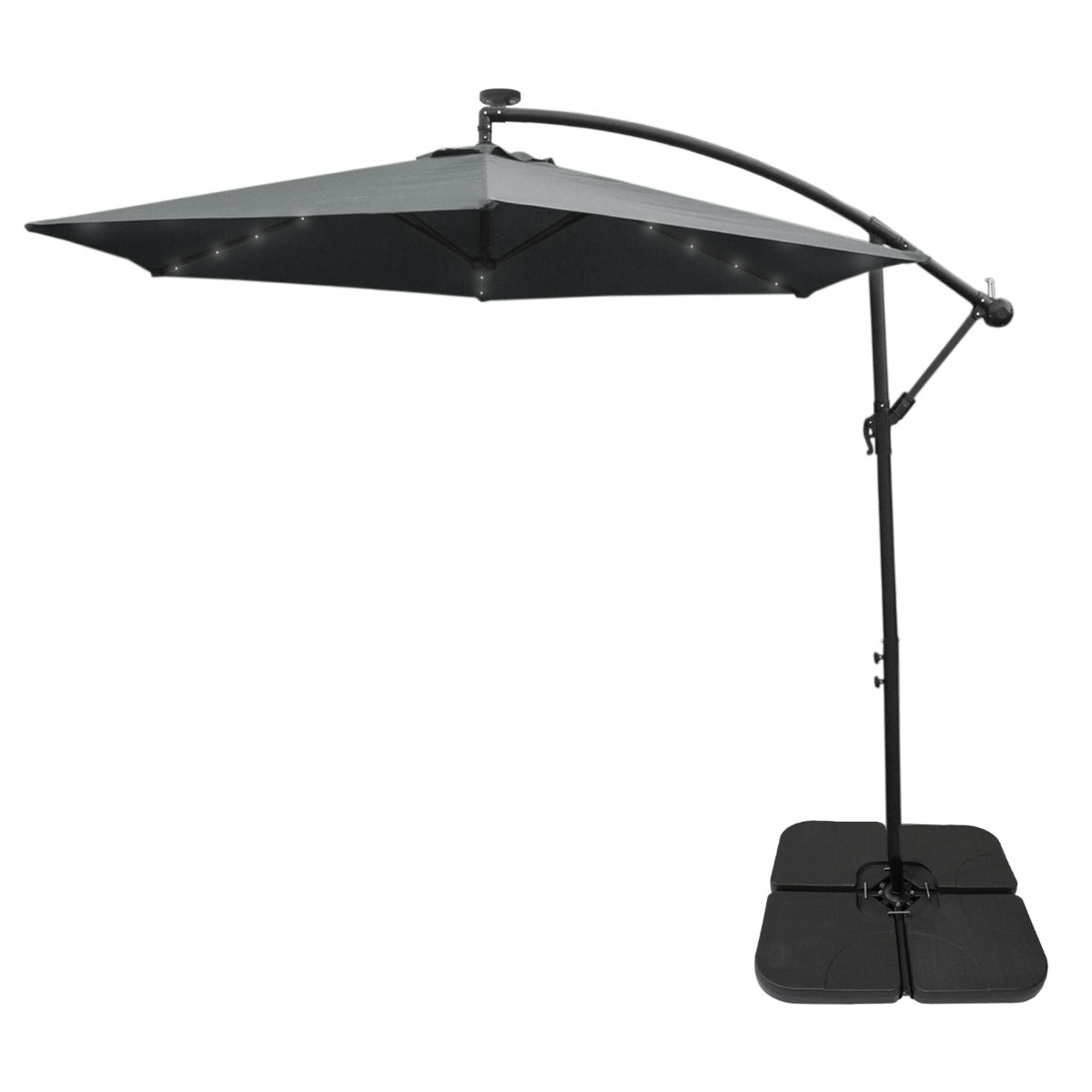 Grå 3m LED Cantilever Parasoll med Fyrkantig Bas