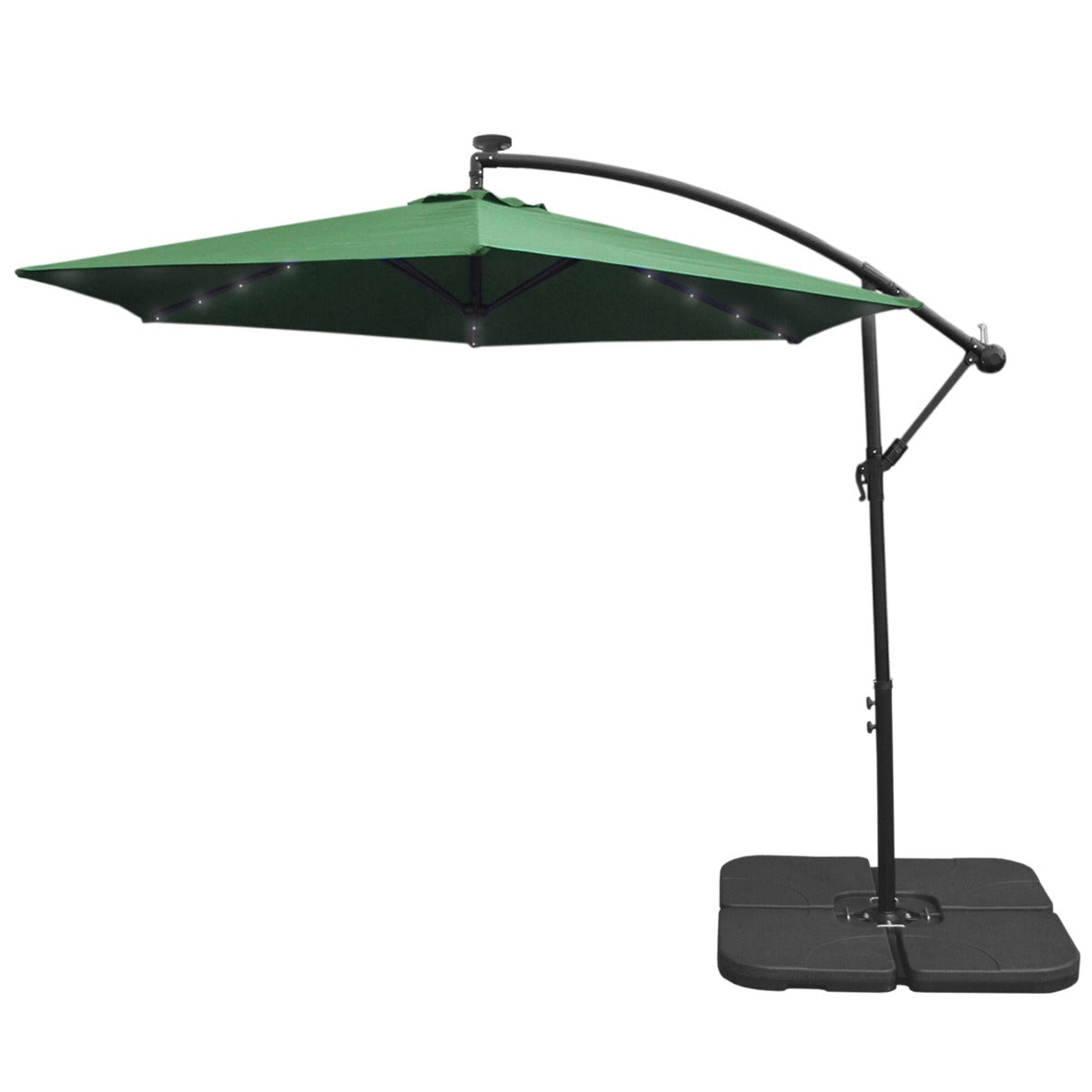 Grönt 3m LED Cantilever Parasoll med Fyrkantig Bas