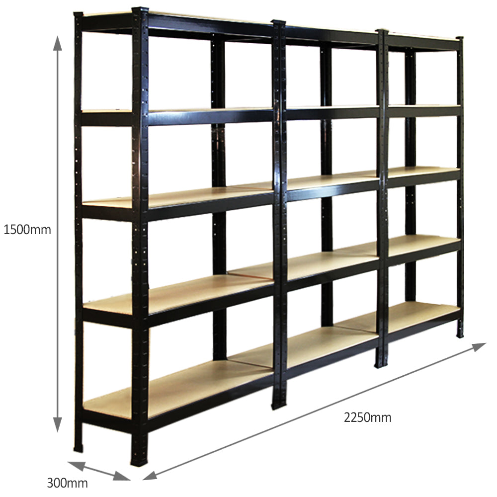 Monster Racking T-Rax Robusta Hyllor, Svart, 75 cm B, 30 cm D, Set om 3