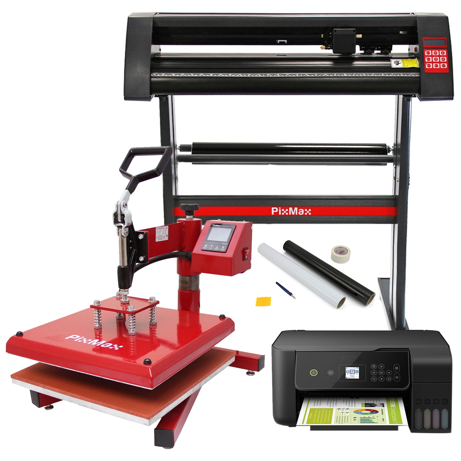 PixMax 38cm Svängbar Värmepress, Skärplotter, Skrivare, Rensningskit