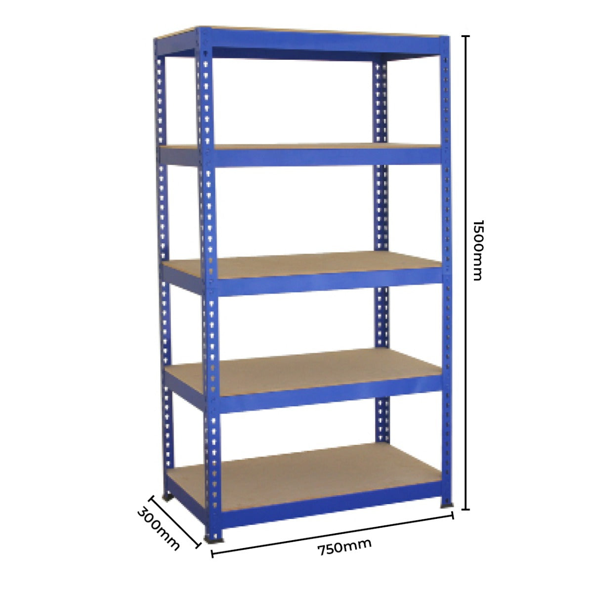 2 x T-RAX hyllenheter i blå metall 75 cm x 150 cm x 30 cm med gratis ihopkopplingsfästen