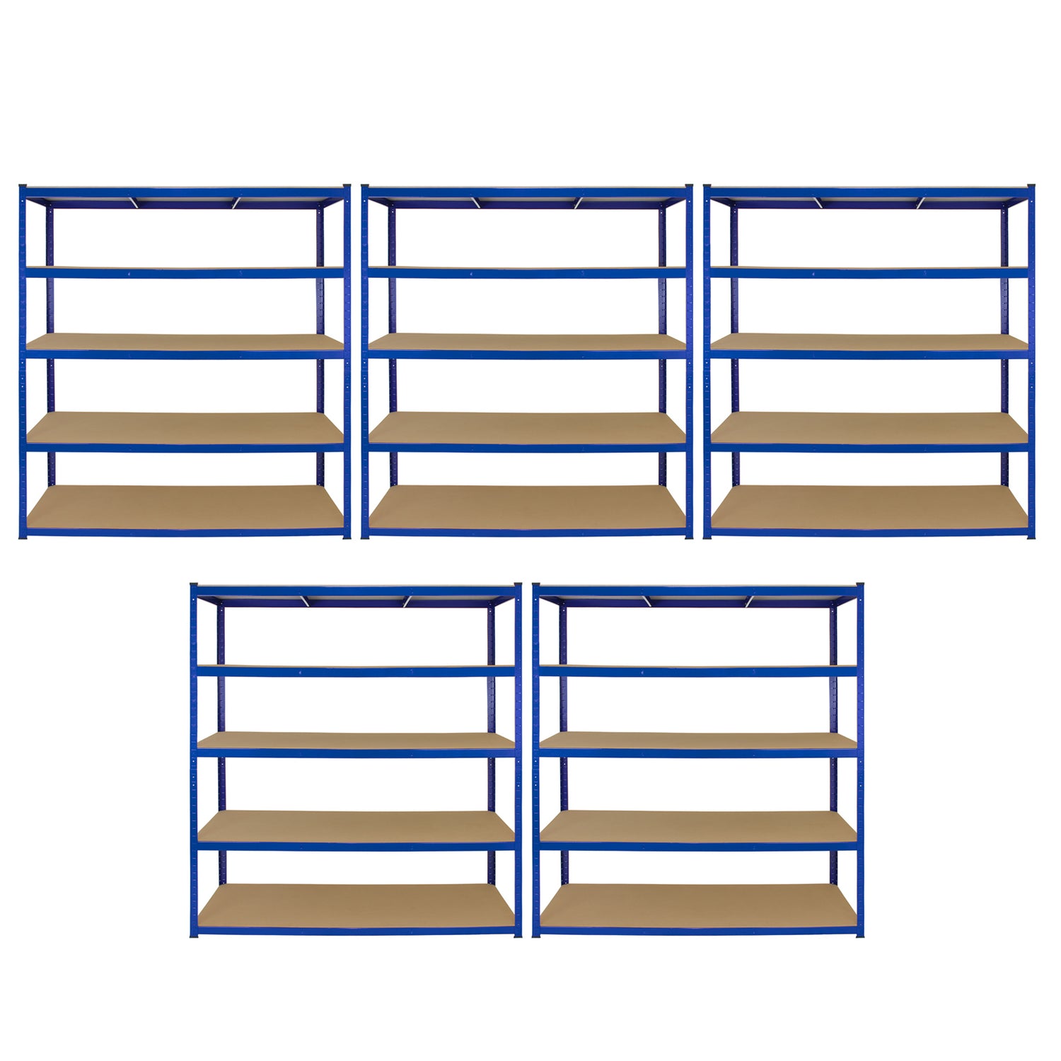 Monster Racking T-Rax 5 x extra breda förvaringshyllor, blå, 160 cm B, 60 cm D
