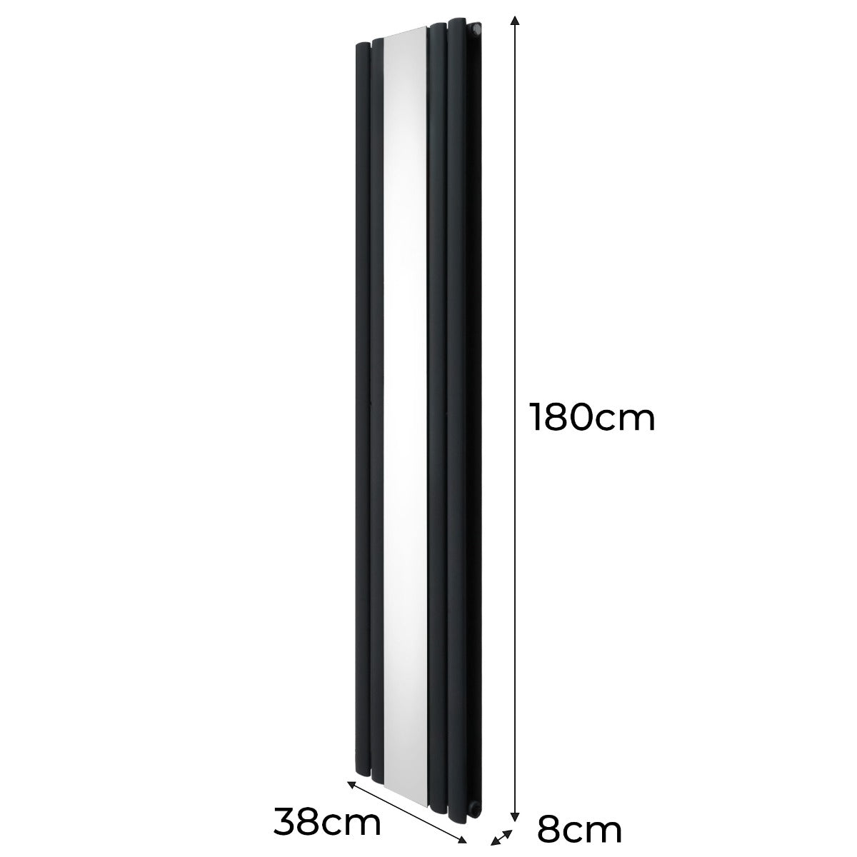 Oval Spegelradiator och Vred - 1800mm x 380mm - Antracitgrå