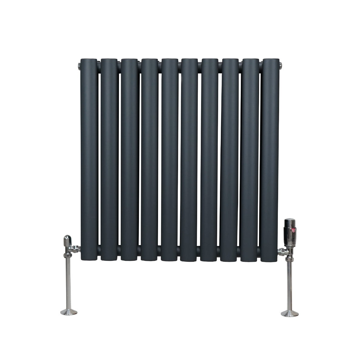 Radiatorer med Ovala Kolumner & Kromventiler - 600mm x 600mm – Grå