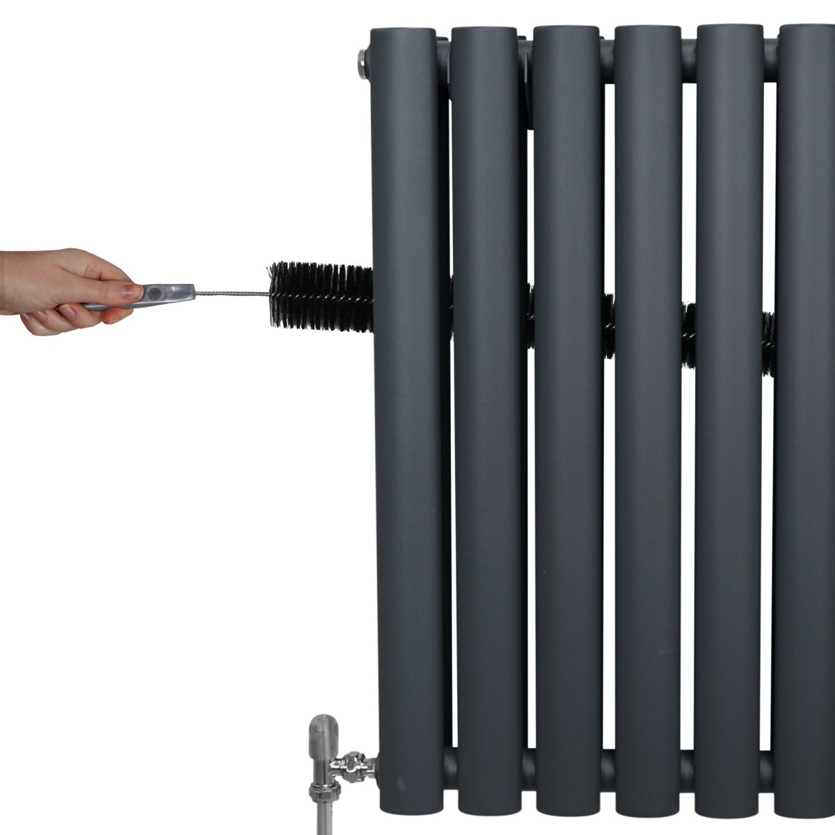 Radiatorer med Ovala Kolumner & Kromventiler - 600mm x 600mm – Grå