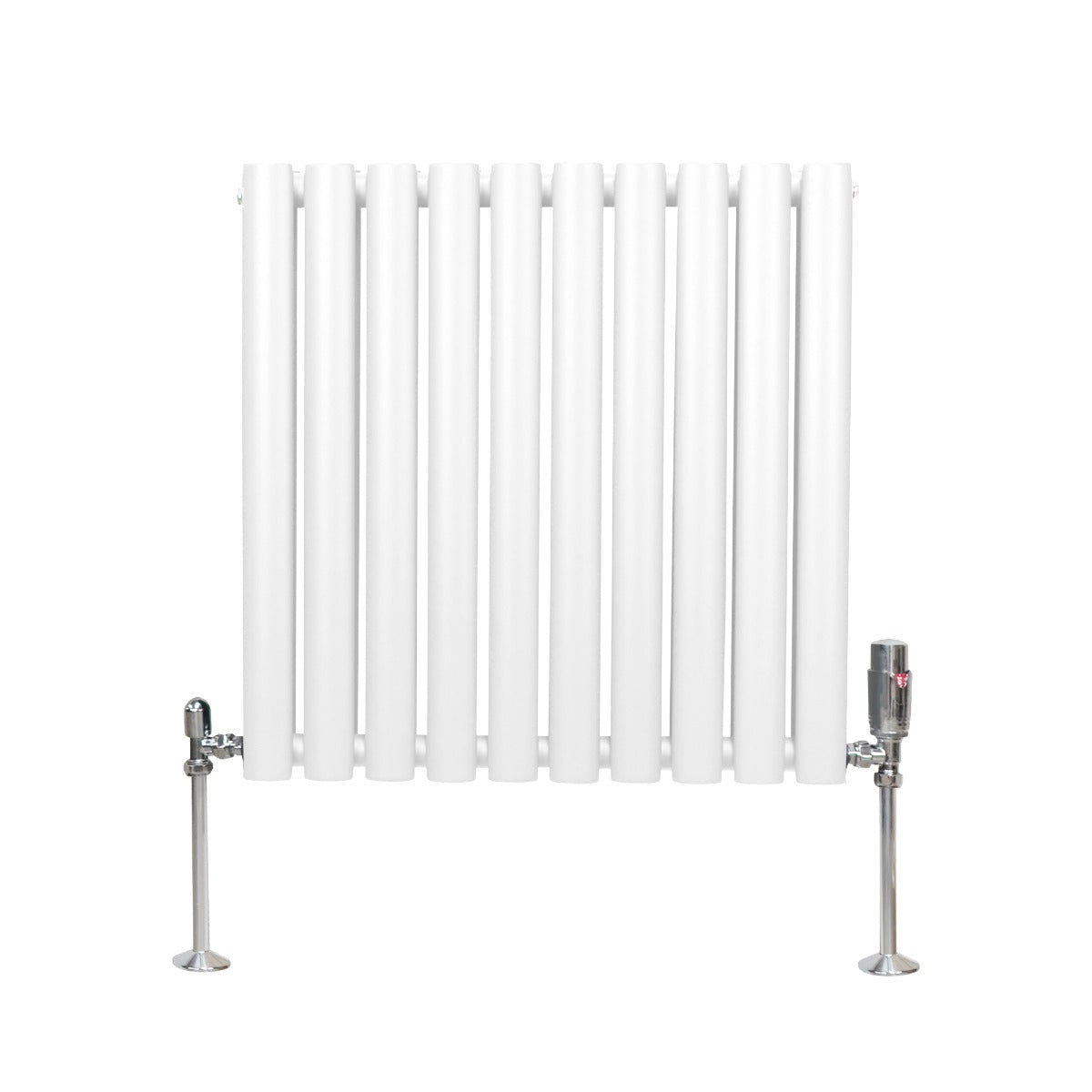 Radiatorer med Ovala Kolumner & Kromventiler - 600mm x 600mm – Vit