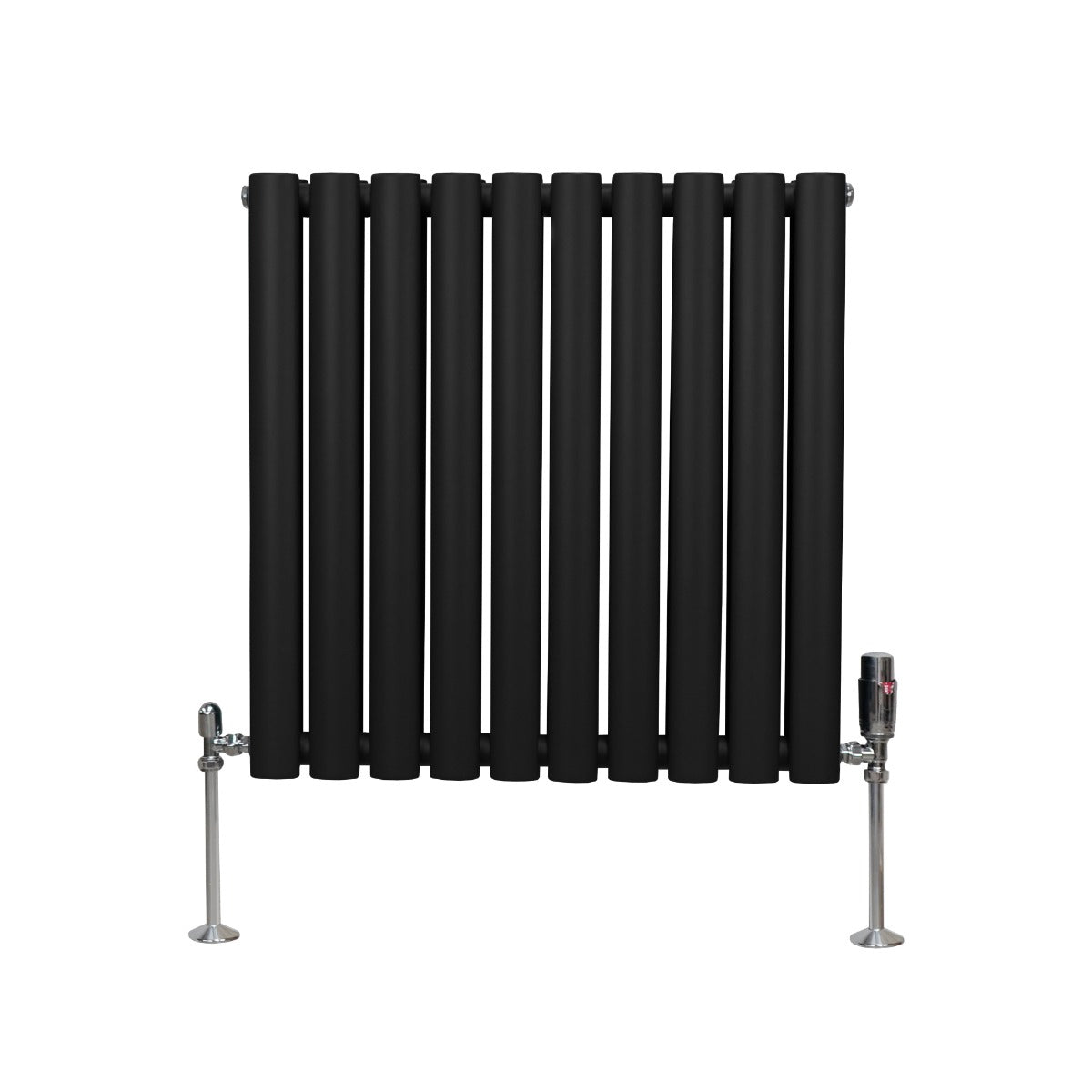 Radiatorer med Ovala Kolumner & Kromventiler - 600mm x 600mm – Svart
