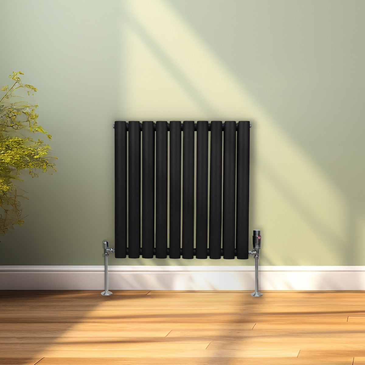 Radiatorer med Ovala Kolumner & Kromventiler - 600mm x 600mm – Svart