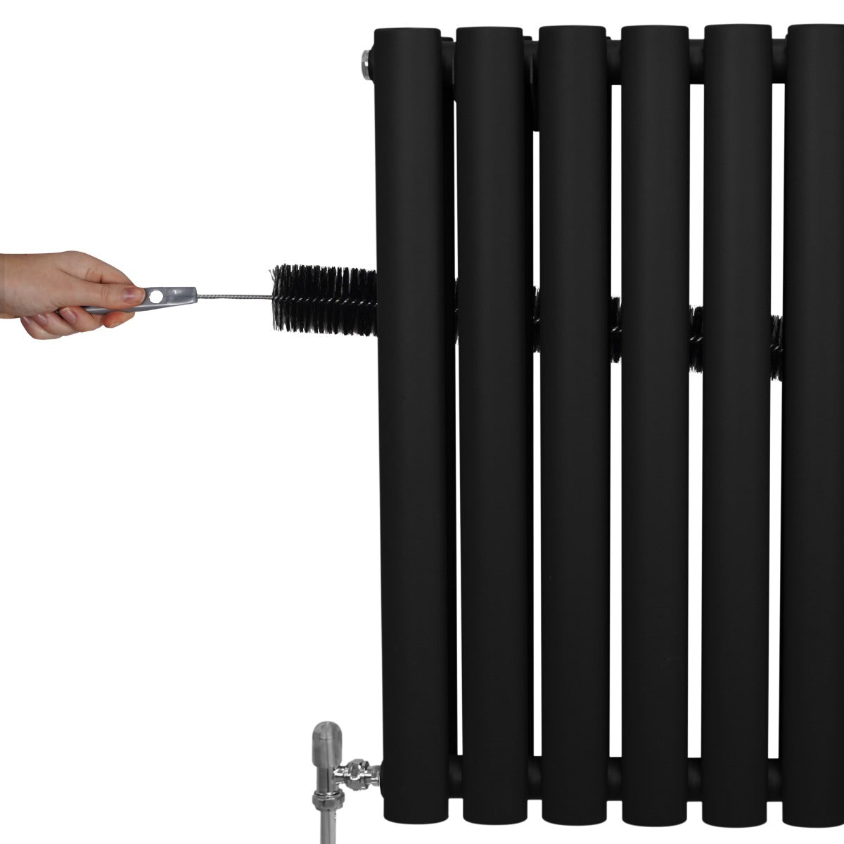 Radiatorer med Ovala Kolumner & Kromventiler - 600mm x 600mm – Svart