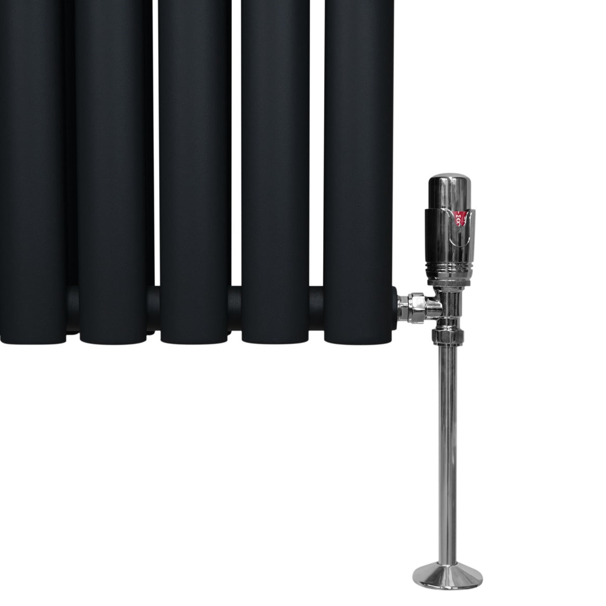 Radiatorer med Ovala Kolumner & Kromventiler - 600mm x 600mm – Svart