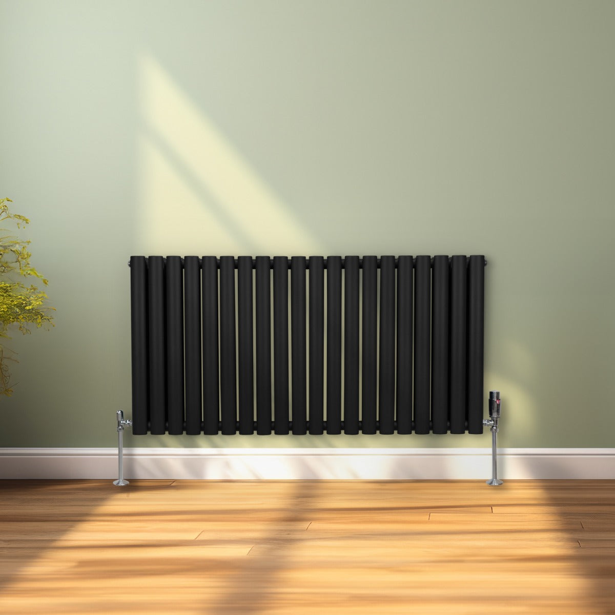 Radiatorer med Ovala Kolumner & Kromventiler - 600mm x 1200mm – Svart