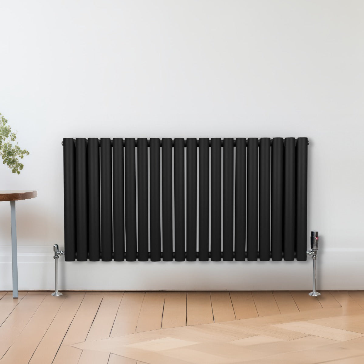 Radiatorer med Ovala Kolumner & Kromventiler - 600mm x 1200mm – Svart