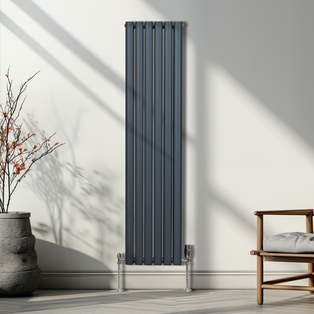 Radiatorer med Ovala Kolumner & Kromventiler - 1600mm x 360mm – Grå