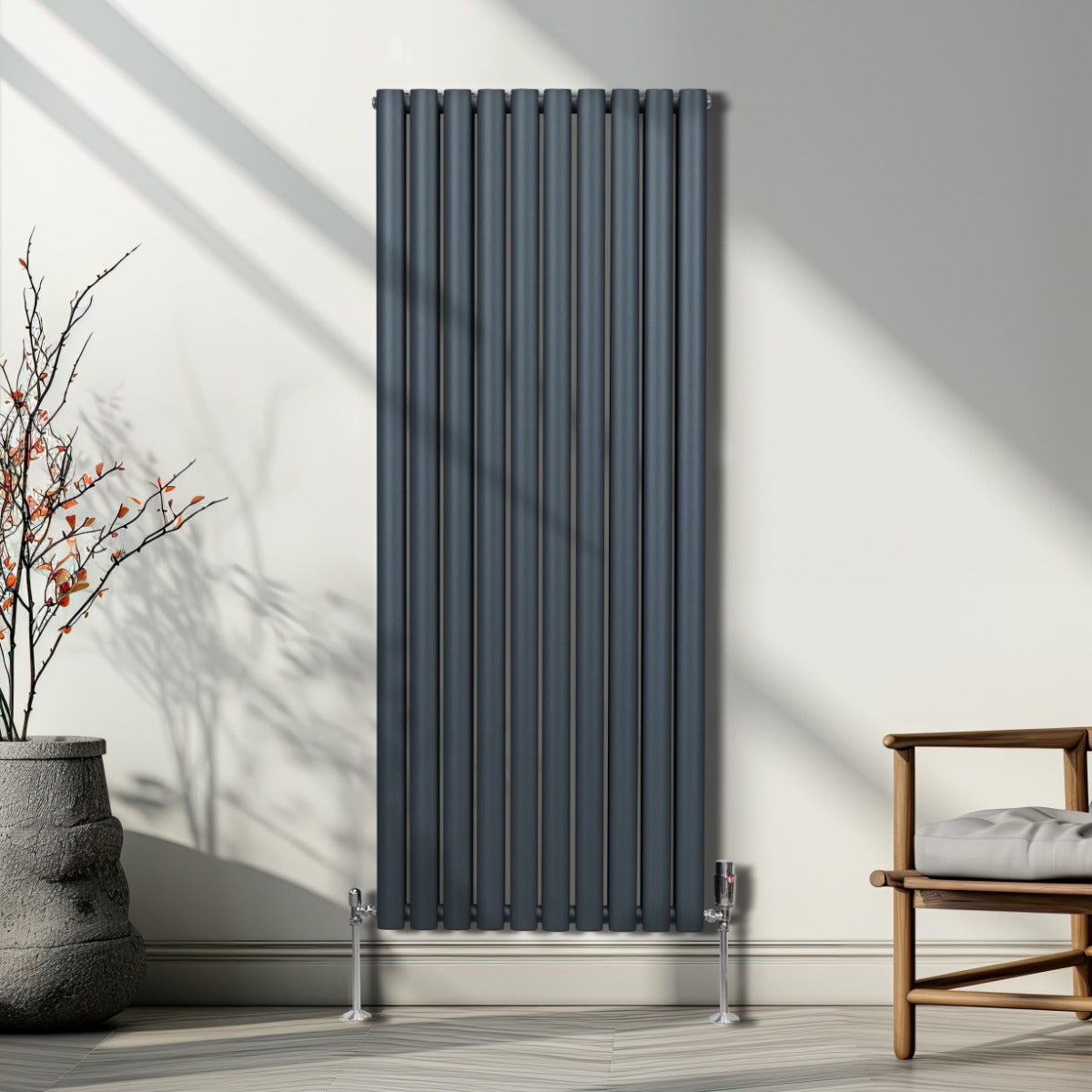 Radiatorer med Ovala Kolumner & Kromventiler - 1600mm x 600mm – Grå