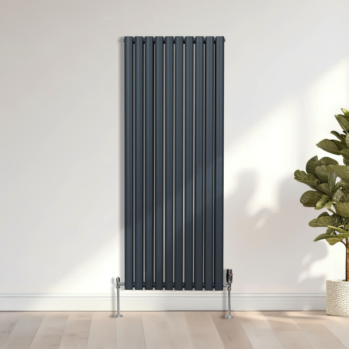 Radiatorer med Ovala Kolumner & Kromventiler - 1600mm x 600mm – Grå