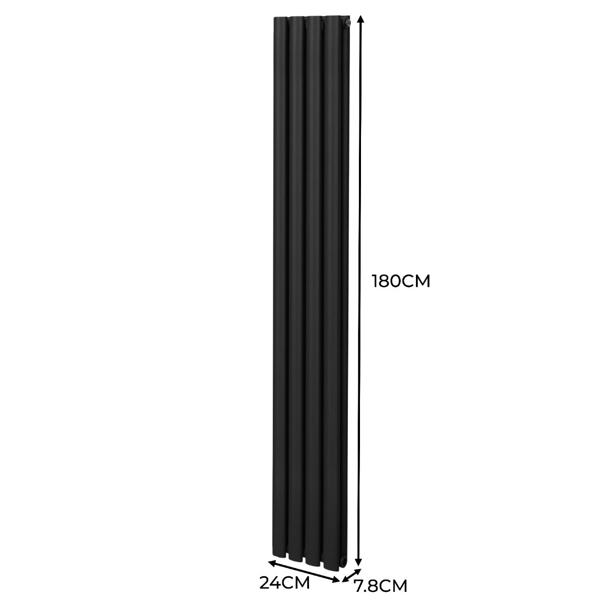 Radiatorer med Ovala Kolumner & Kromventiler - 1800mm x 240mm – Svart