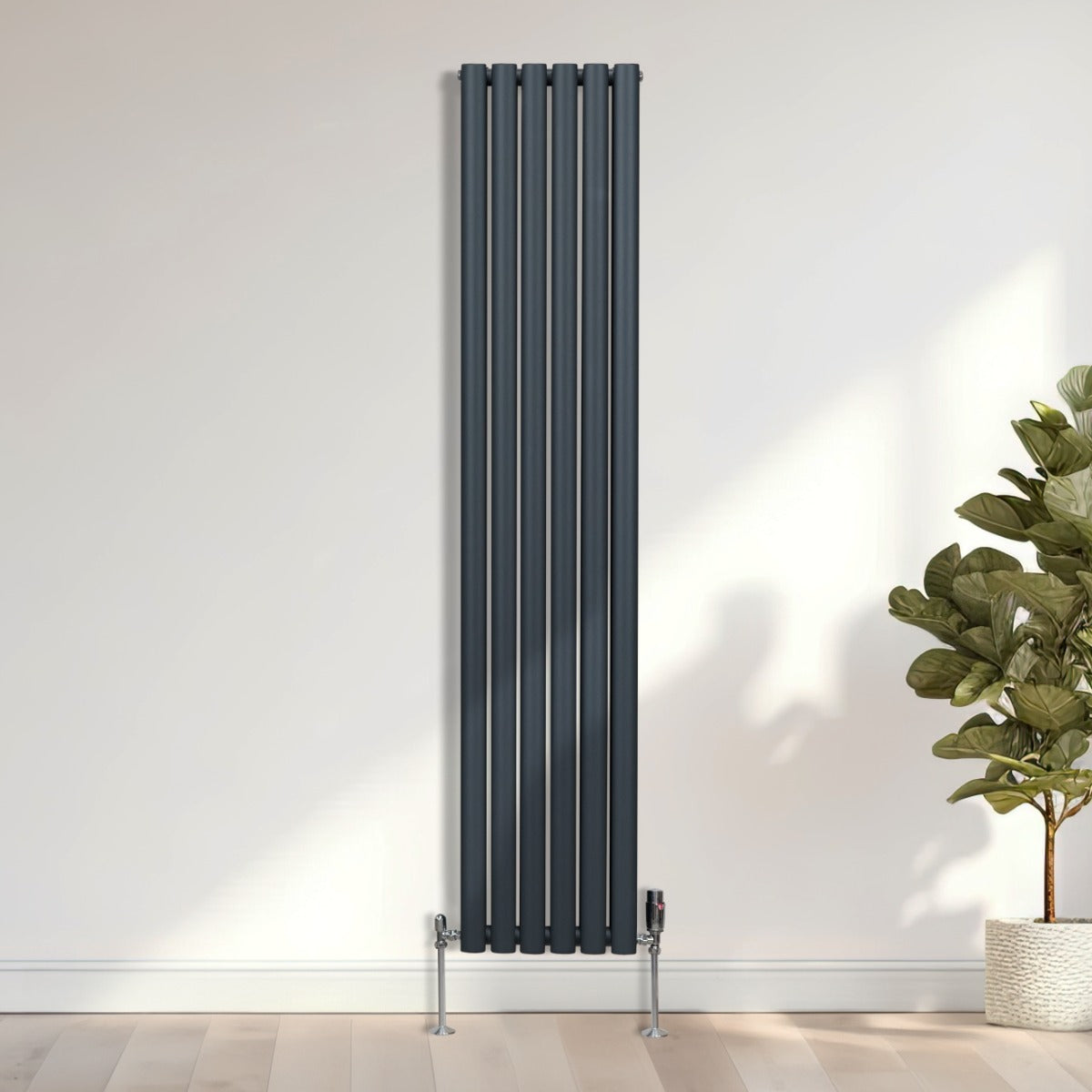 Radiatorer med Ovala Kolumner & Kromventiler - 1800mm x 360mm – Grå
