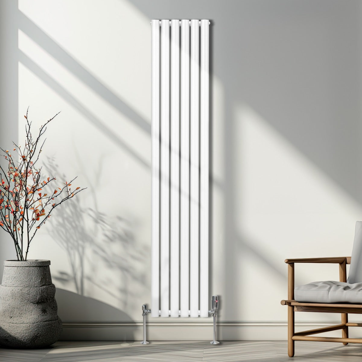 Radiatorer med Ovala Kolumner & Kromventiler - 1800mm x 360mm – Vit