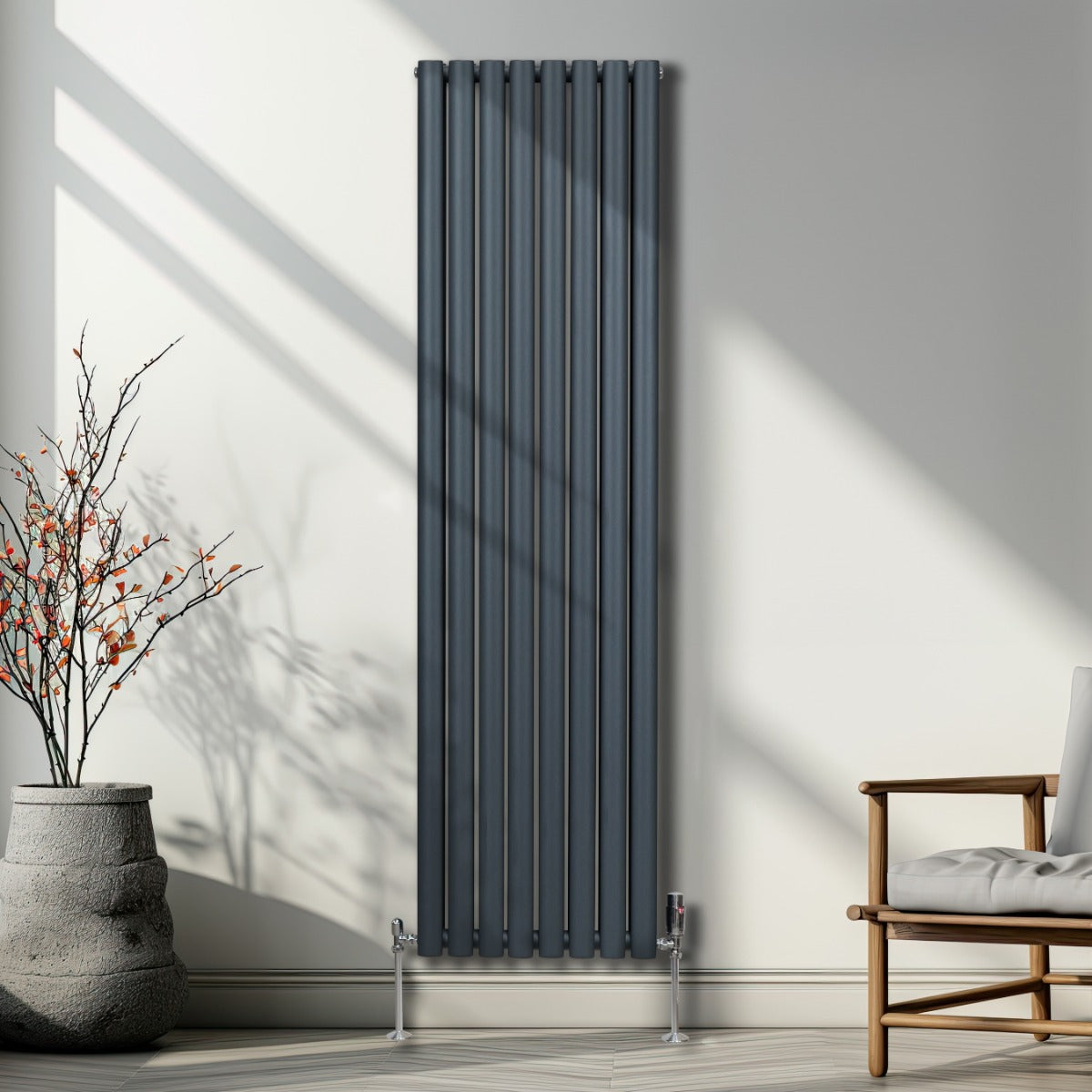Radiatorer med Ovala Kolumner & Kromventiler - 1800mm x 480mm – Grå