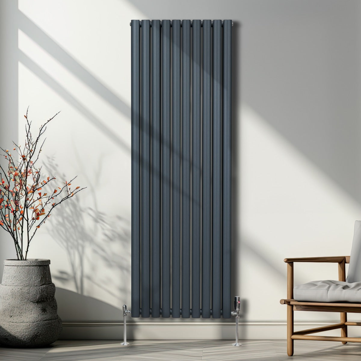 Radiatorer med Ovala Kolumner & Kromventiler - 1800mm x 600mm – Grå