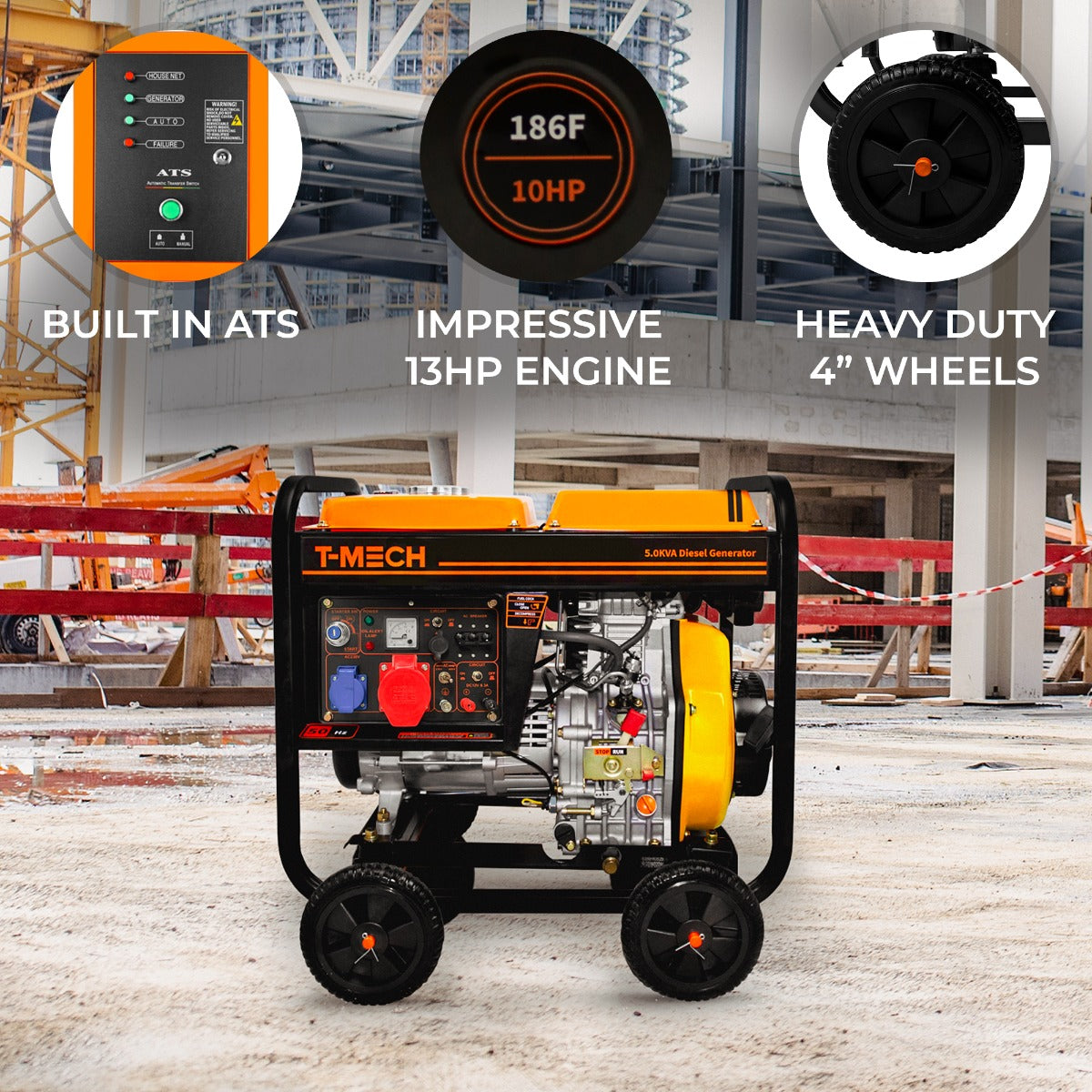 T-Mech Portabel Dieselgenerator Öppen Ram 5kVA