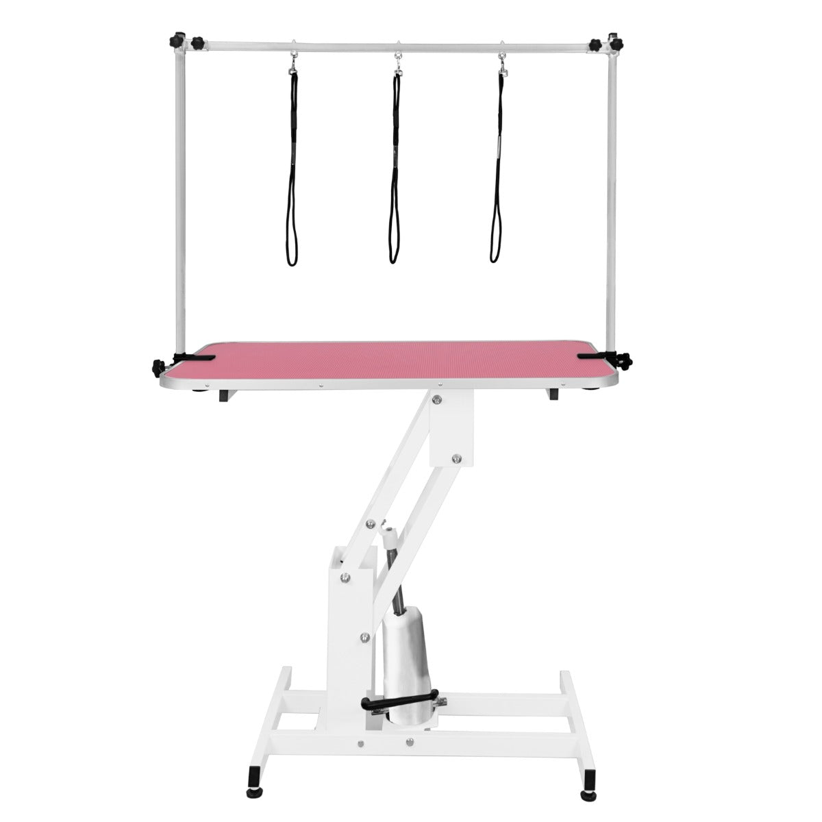 Vitt Hydrauliskt Bord för Husdjurstrimning - Rosa Bordsyta