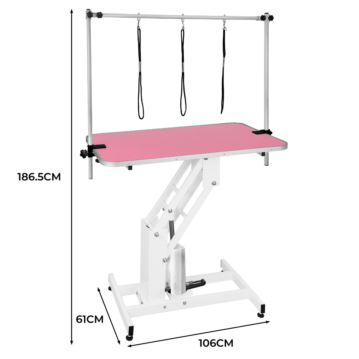 Vitt Hydrauliskt Bord för Husdjurstrimning - Rosa Bordsyta