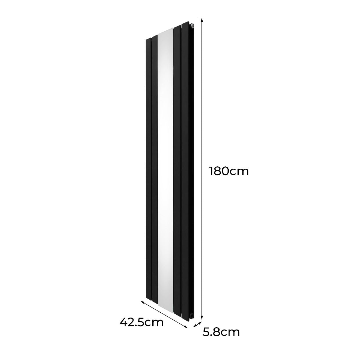 Platt Spegelradiator - 1800mm x 425mm – Svart