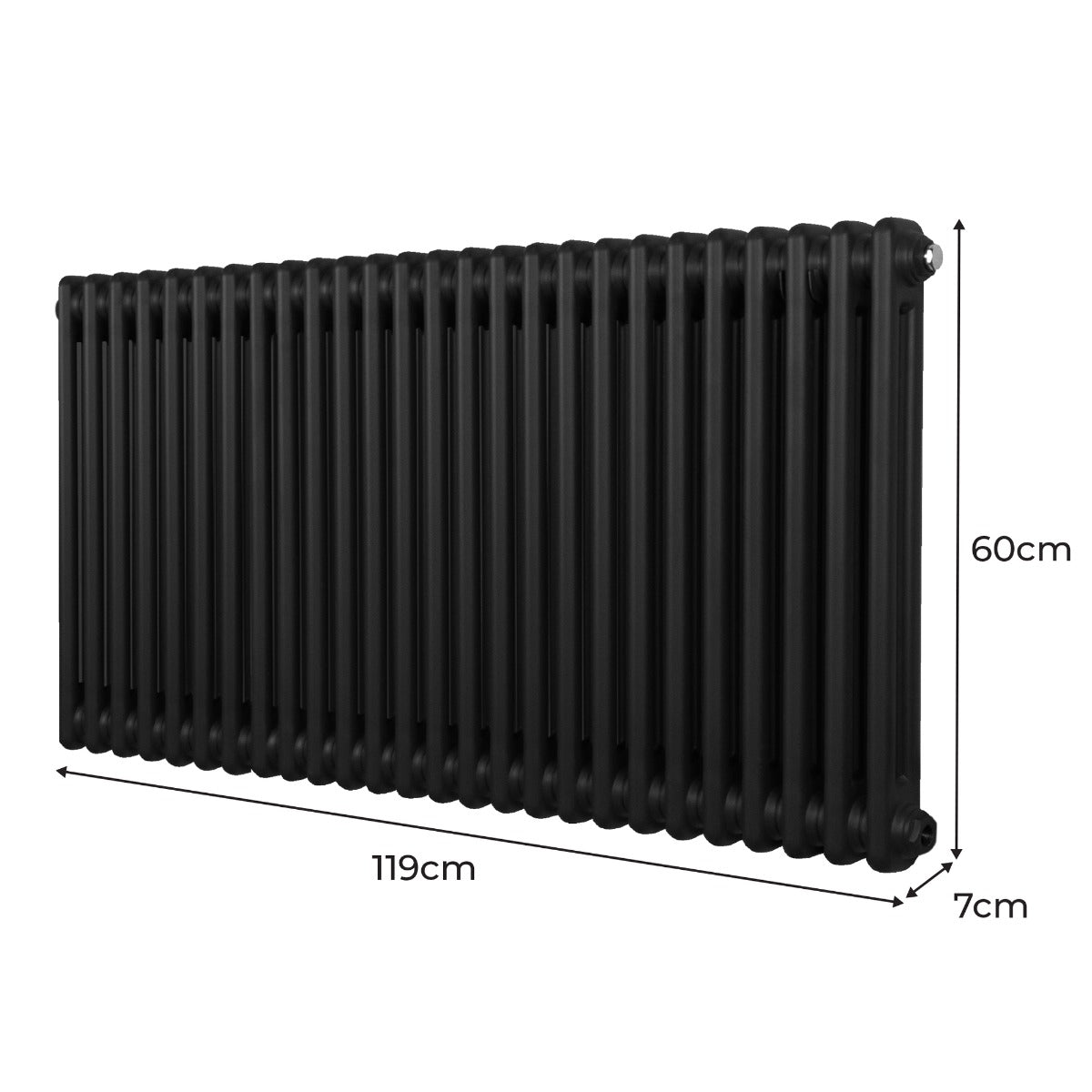 Traditionell 2-kolumns radiator - 600 x 1192 mm – Svart