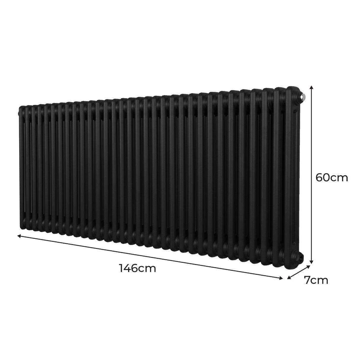 Traditionell 2-kolumns radiator - 600 x 1462 mm – Svart
