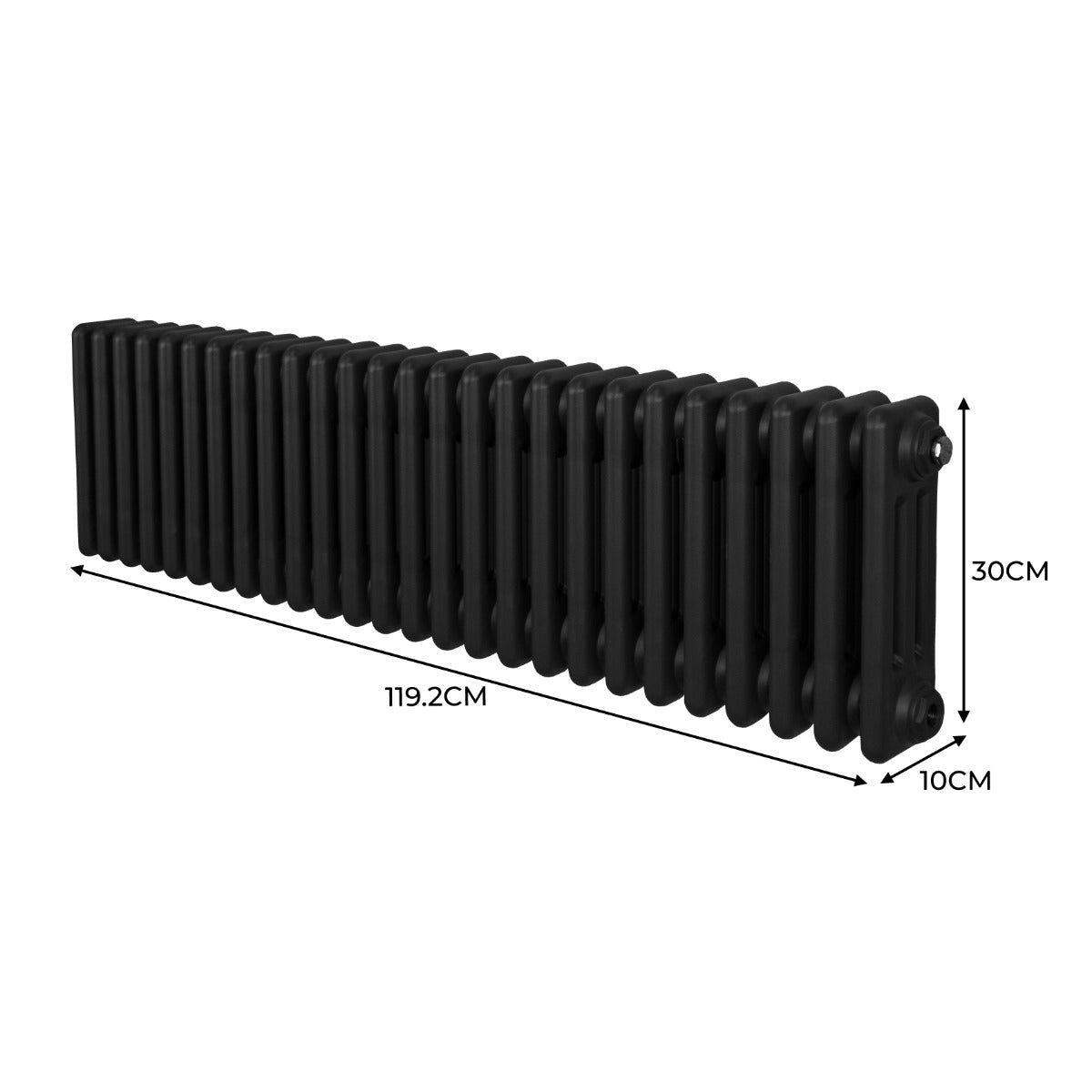 Traditionell 3-kolumns radiator - 300 x 1192 mm – Svart