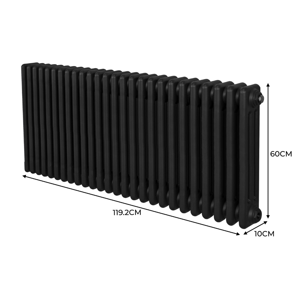 Traditionell 3-kolumns radiator - 600 x 1192 mm – Svart