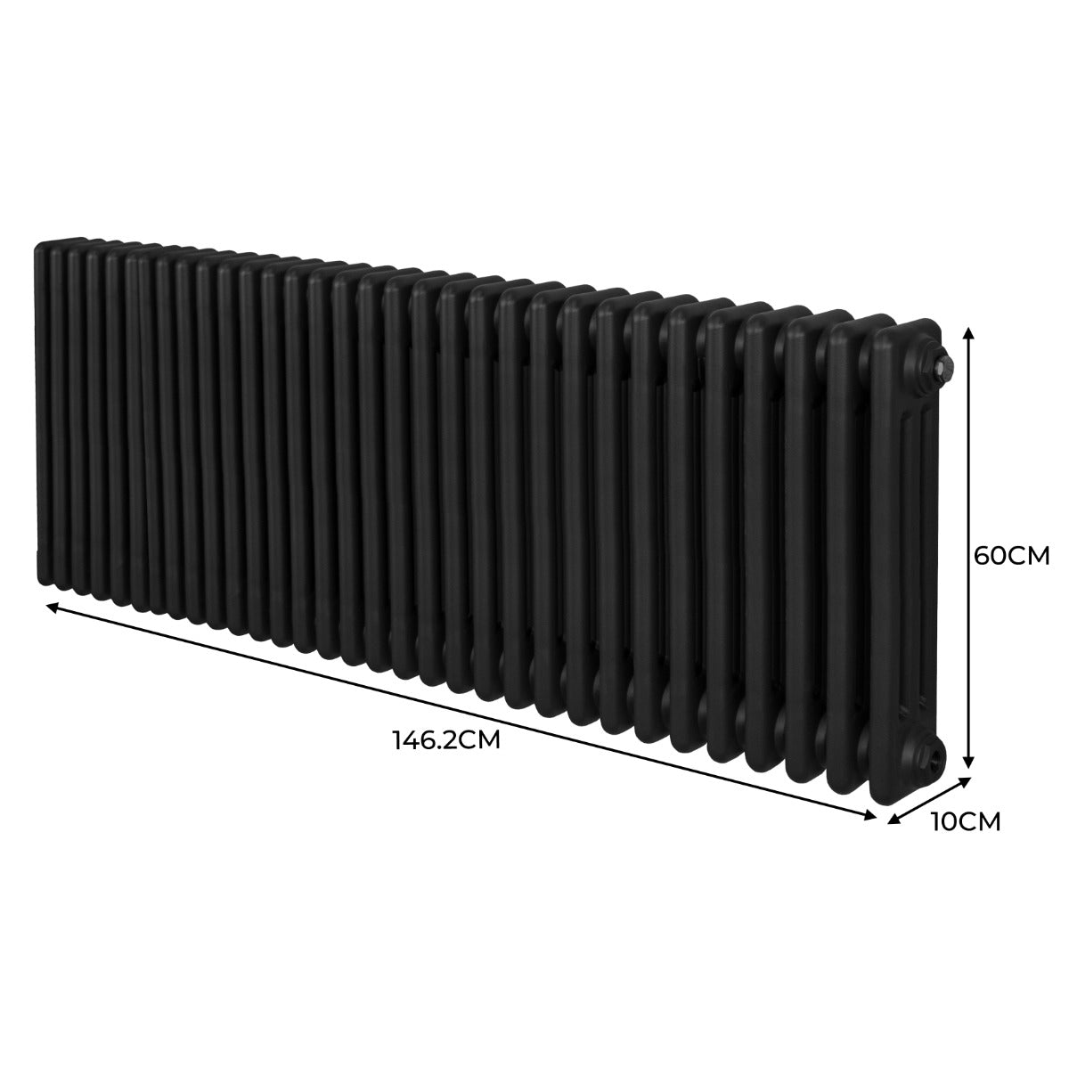 Traditionell 3-kolumns radiator - 600 x 1462 mm – Svart