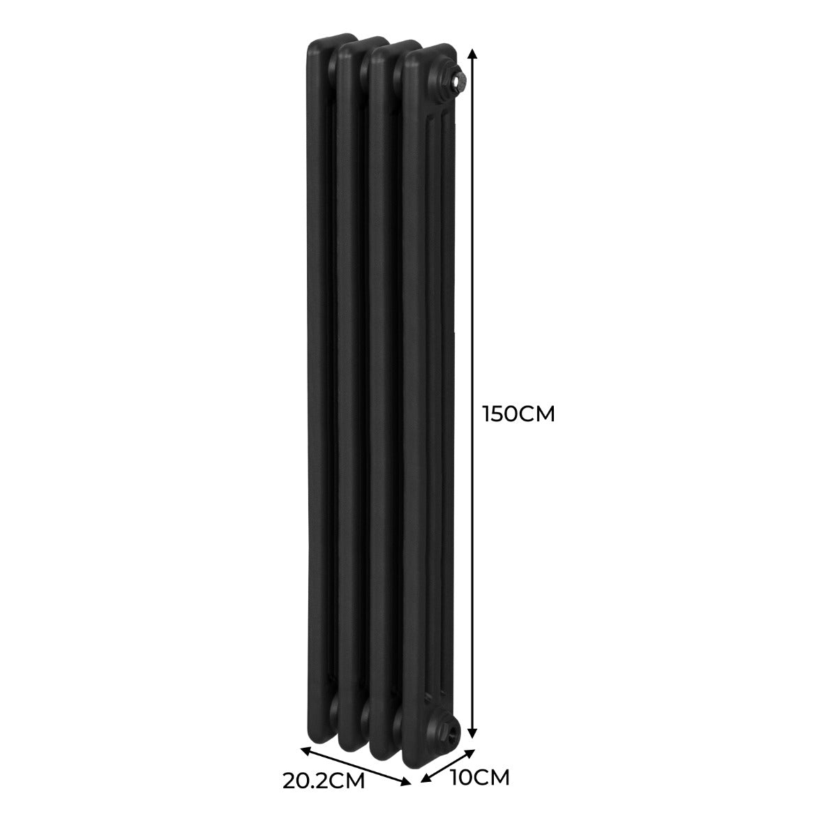 Traditionell 3-kolumns radiator - 1500 x 202 mm – Svart
