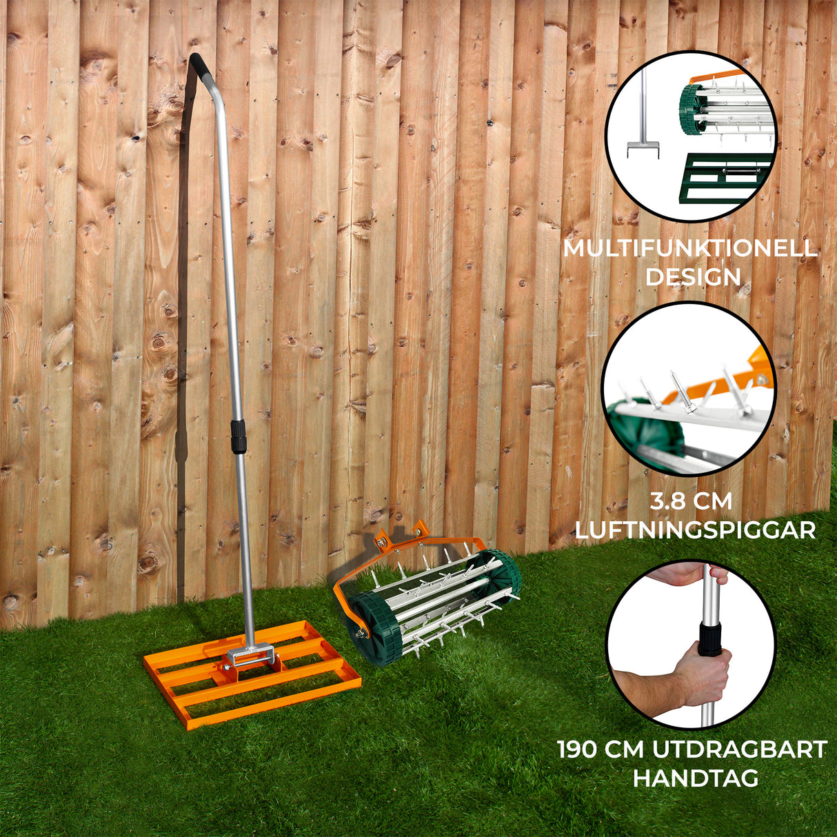 50 cm Gräsutjämnare och Gräsmatteluftare – Orange