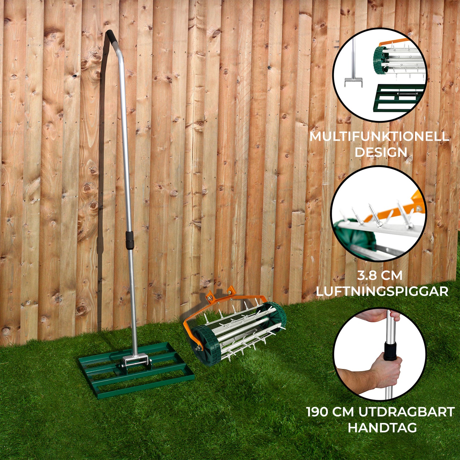50 cm Gräsutjämnare och Gräsmatteluftare – Grön