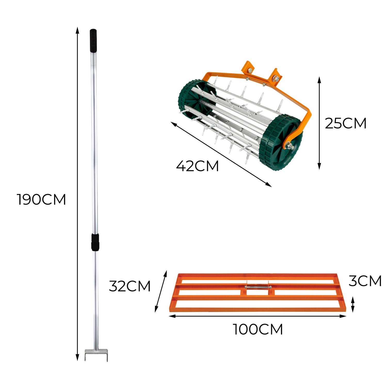 100 cm Gräsutjämnare och Gräsmatteluftare – Orange