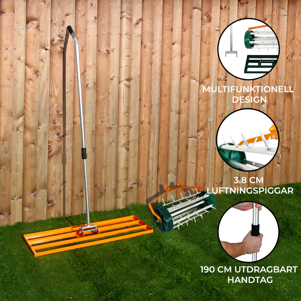 100 cm Gräsutjämnare och Gräsmatteluftare – Orange