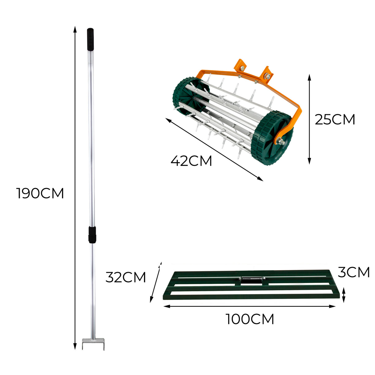 100 cm Gräsutjämnare och Gräsmatteluftare  Grön