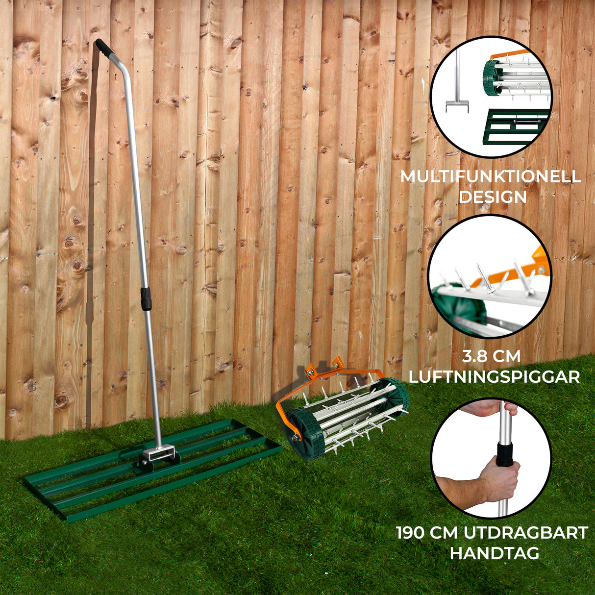100 cm Gräsutjämnare och Gräsmatteluftare  Grön