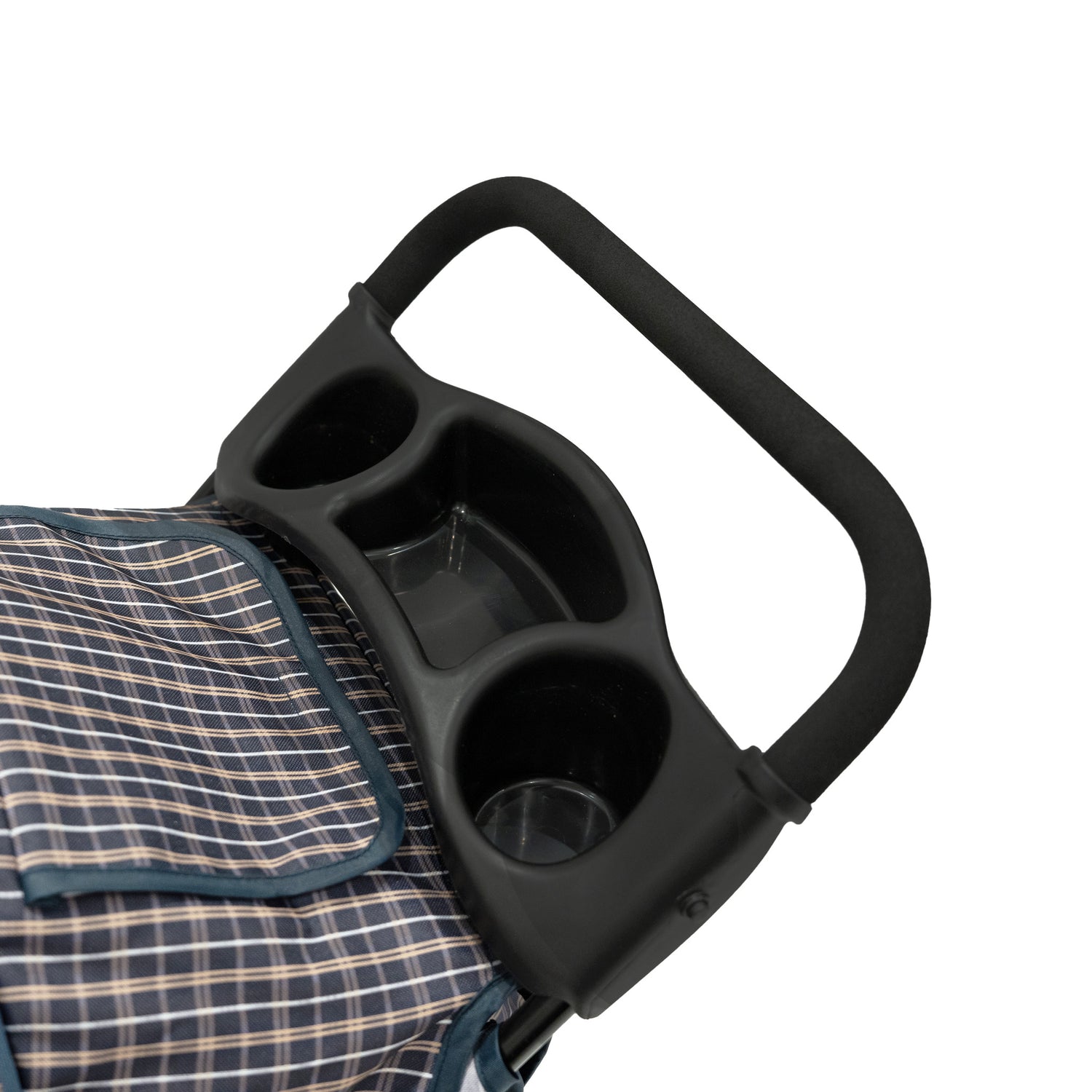 Hundvagn med Regnskydd och Caddy-väska – Blå Tartan
