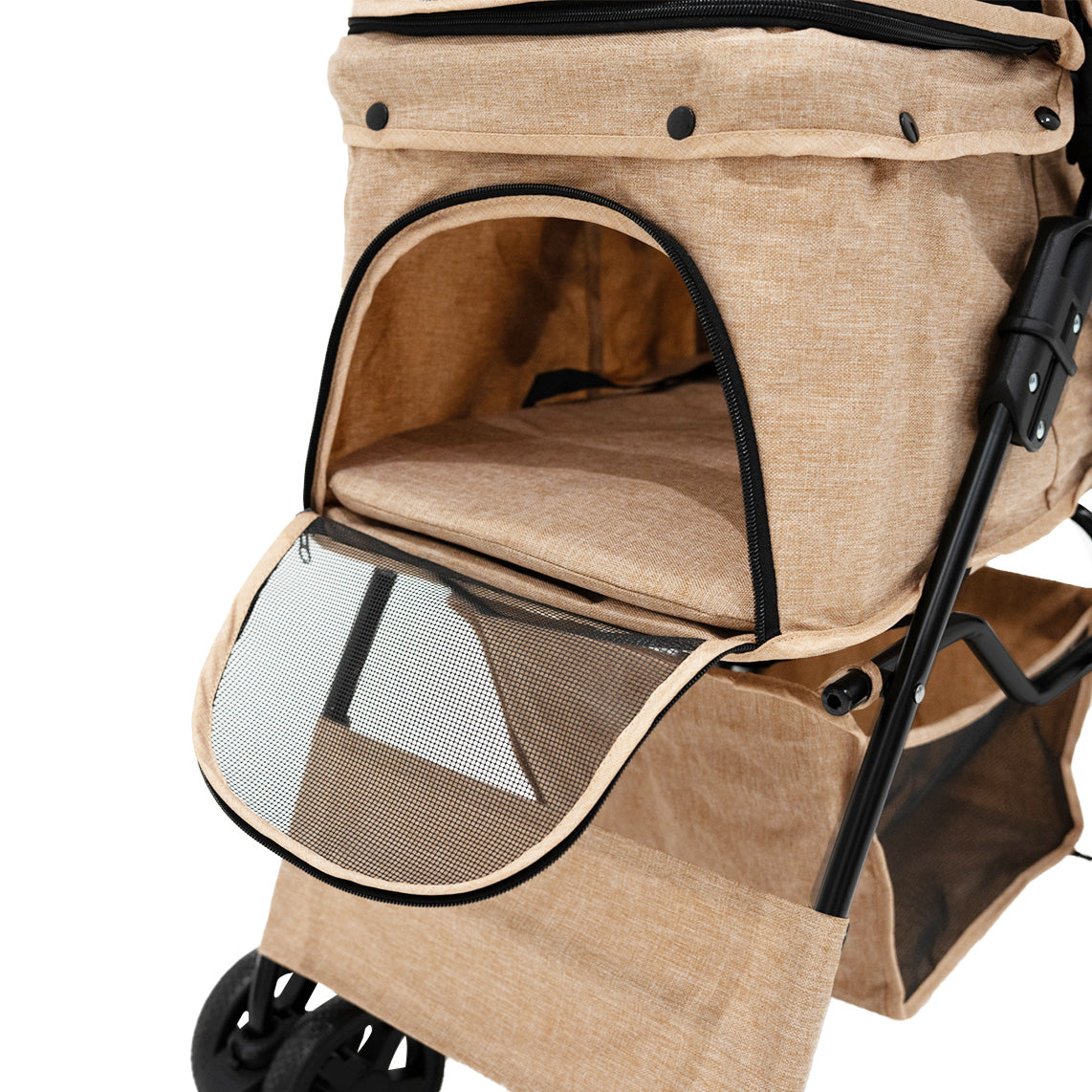 Hundvagn med Regnskydd och Caddy-väska – Beige