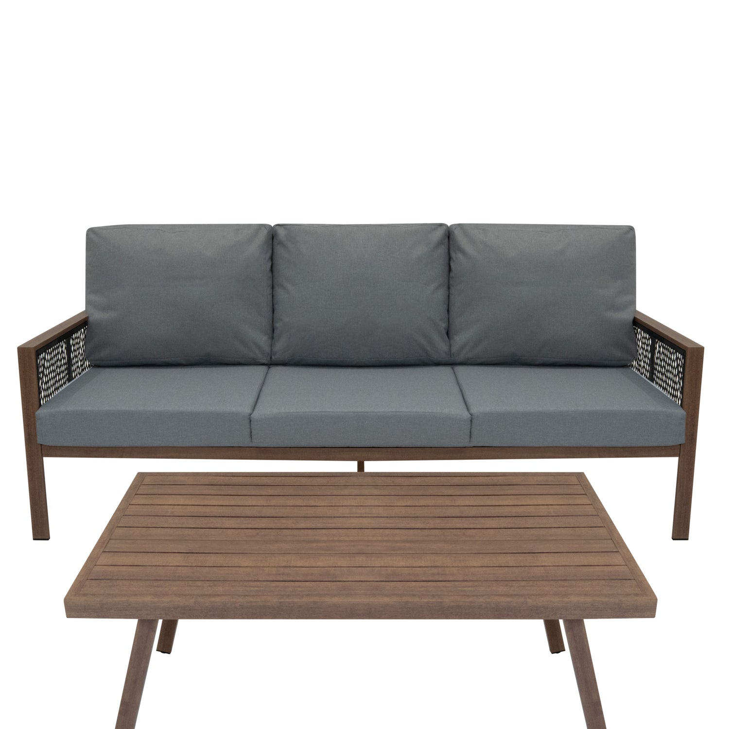 Utemöbelset i aluminium 5 sittplatser (4 delar) - Trä-effekt