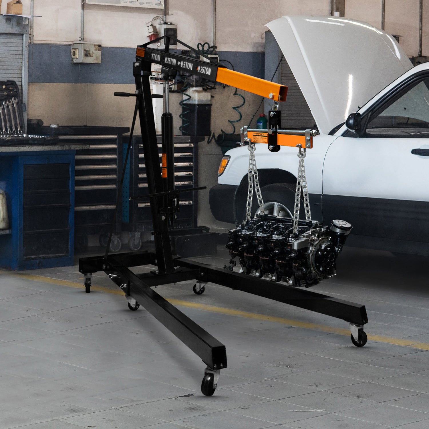 Set med hydraulisk motorlyft på 1 ton och lastbalanserare