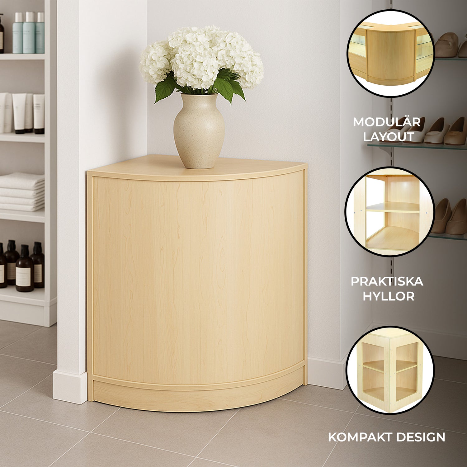 CM60 Hörndisk för butik – Lönnfärgad finish