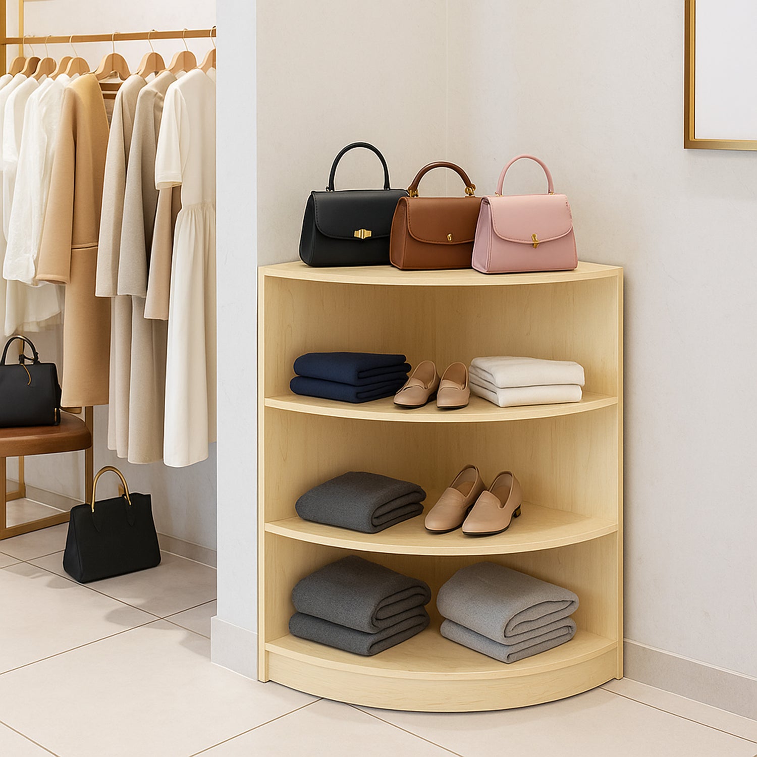 LM60 Hörndisk för butik – Lönnfärgad finish