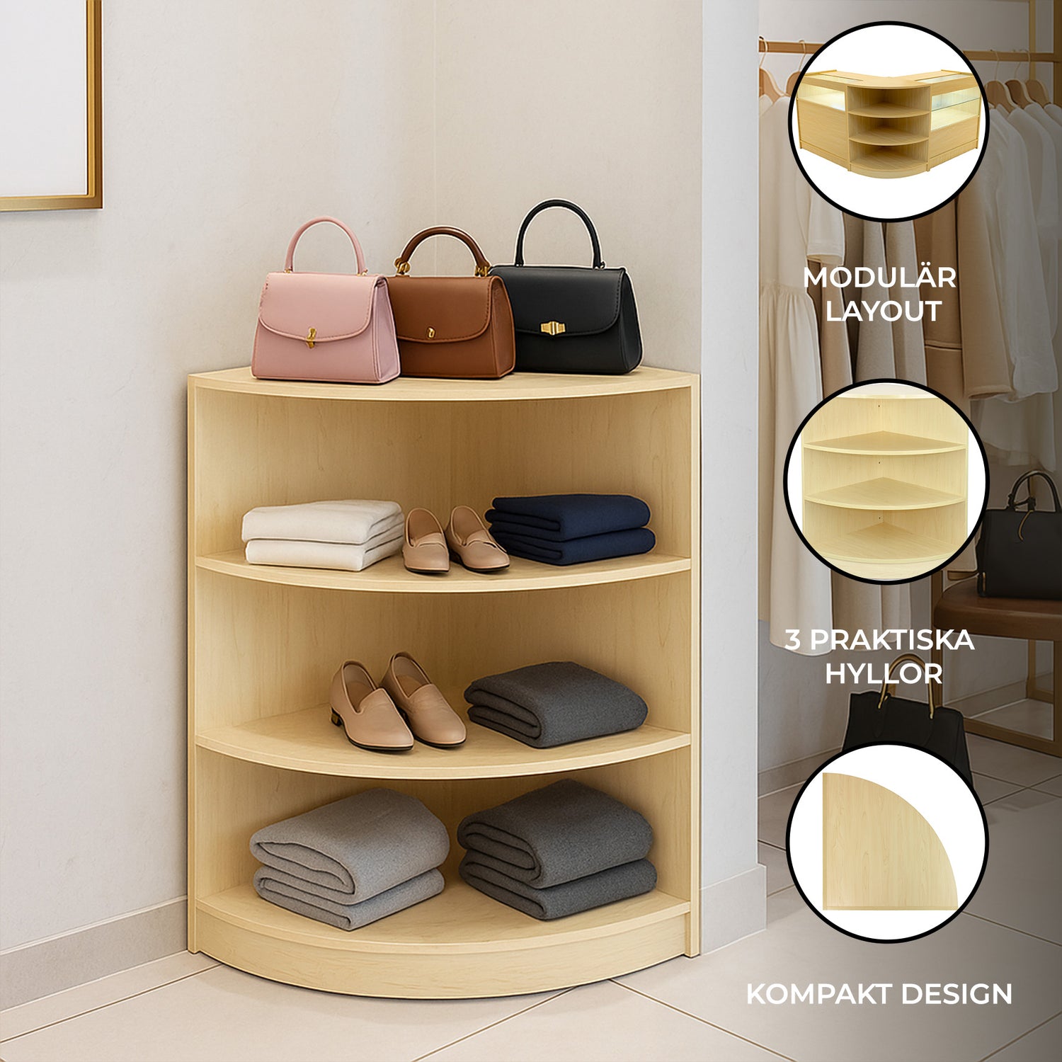 LM60 Hörndisk för butik – Lönnfärgad finish