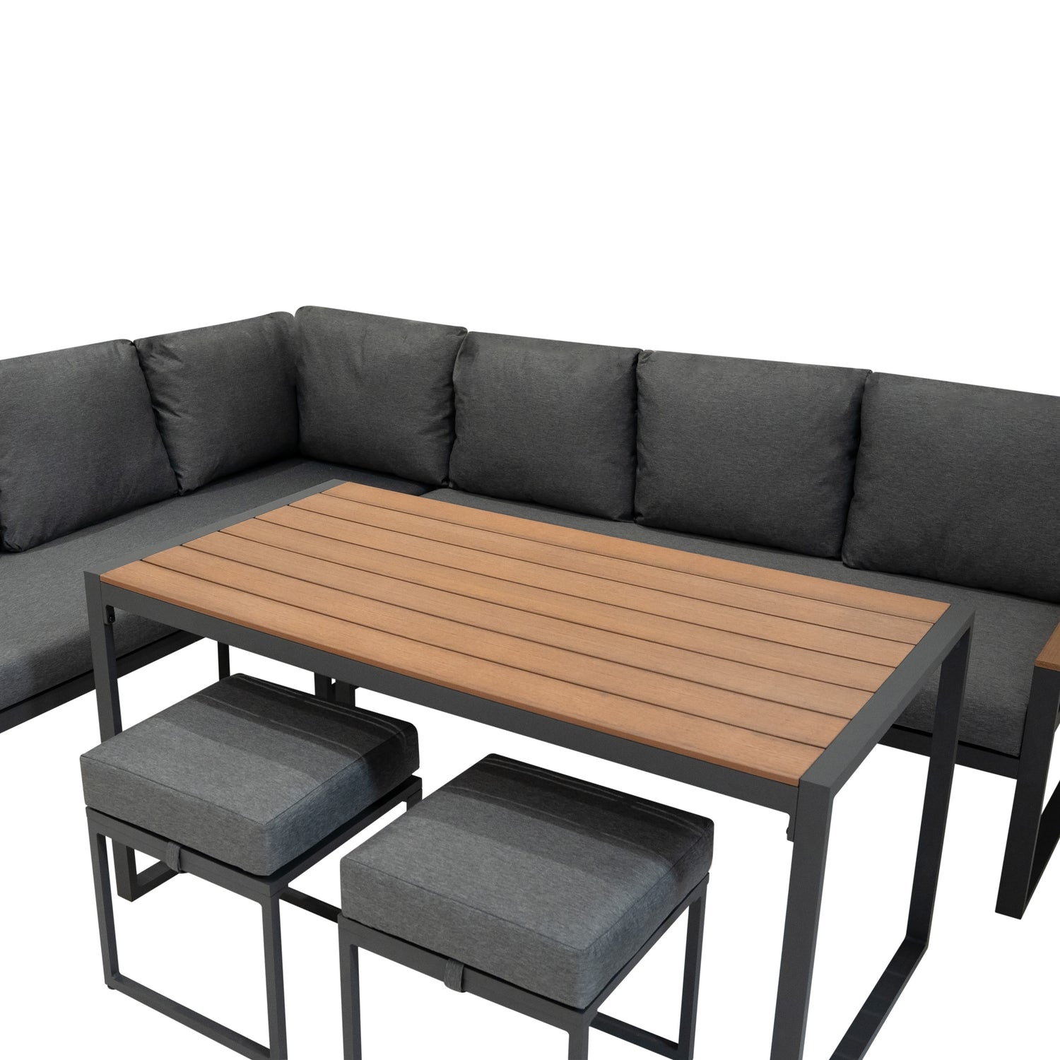 Aluminium Hörnsoffa för utomhusbruk 7-sits - Trä-effekt