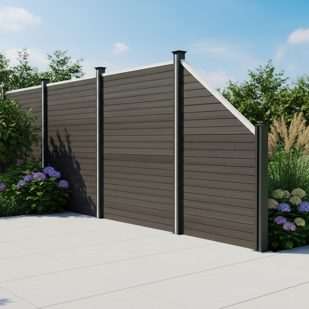 Staket för utomhusbruk i WPC och aluminium – 1x sned panel + 1 stolpar | Grå